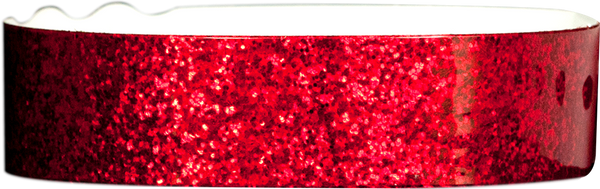 A Plastic 3/4" x 10" Straight Wave Sparkle Snapped Red wristband