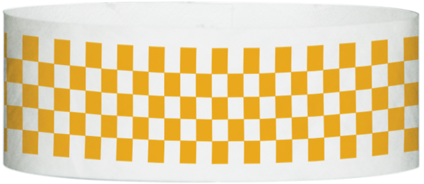 A Tyvek® 1" X 10" Checkerboard Neon Orange wristband