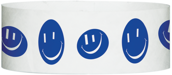 A Tyvek® 1" X 10" Happy Face Blue wristband