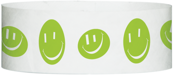 A Tyvek® 1" X 10" Happy Face Neon Lime wristband