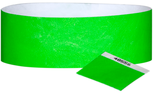 A 1" Tyvek® with stub solid Neon Lime wristband