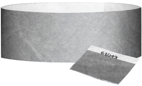 A 1" Tyvek® with stub solid Silver wristband