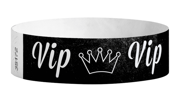 A Tyvek®  3/4" x 10" Sheeted Pattern VIP Crown Black wristband