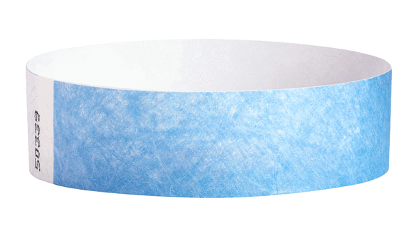 A Tyvek®  3/4" x 10" Sheeted Solid Sky Blue wristband