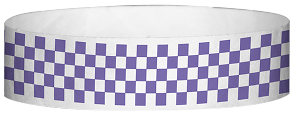 A Tyvek® 3/4" X 10" Checkerboard Purple wristband