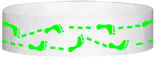 A Tyvek® 3/4" X 10" Foot Prints Neon Lime wristband