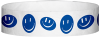 A Tyvek® 3/4" X 10" Happy Face Blue Wristband