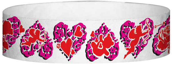 A Tyvek® 3/4" X 10" Hearts Flowers Wristband