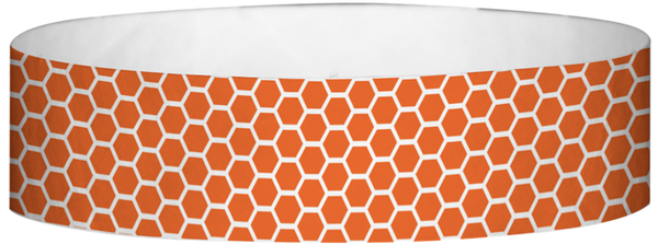 A Tyvek® 3/4" X 10" Honeycomb Orange wristband