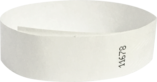 A 3/4" Tyvek® litter free solid White wristband