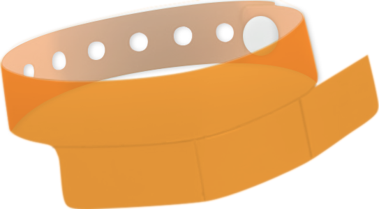 A Vinyl 1 1/4" x 9 1/4" Slim 3-Stub Snapped Solid Edge Glow Orange wristband