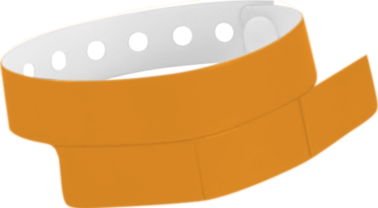 A Vinyl 1 1/4" x 9 1/4" Slim 3-Stub Snapped Solid Neon Orange wristband