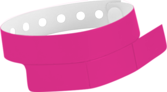 A Vinyl 1 1/4" x 9 1/4" Slim 3-Stub Snapped Solid Neon Pink wristband