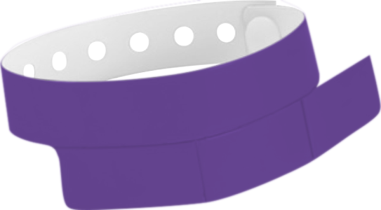 A Vinyl 1 1/4" x 9 1/4" Slim 3-Stub Snapped Solid Purple wristband