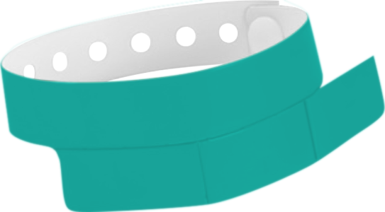 A Vinyl 1 1/4" x 9 1/4" Slim 3-Stub Snapped Solid Teal wristband