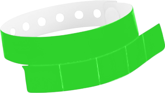 A Vinyl 1 1/4" x 9 1/4" Slim 5-Stub Snapped Solid Neon Green wristband