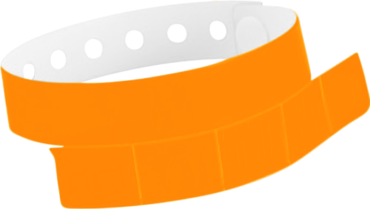 A Vinyl 1 1/4" x 9 1/4" Slim 5-Stub Snapped Solid Neon Orange wristband