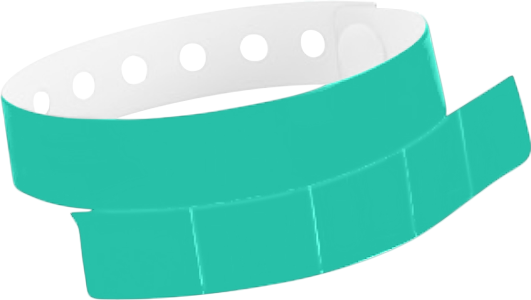 A Vinyl 1 1/4" x 9 1/4" Slim 5-Stub Snapped Solid Teal wristband